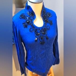 Dressy beaded embellished blue sweater